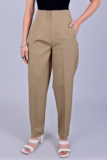 bluebird Women's High - Waist Light Brown Trouser - Veshbhoshaa