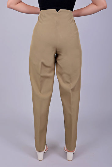 bluebird Women's High - Waist Light Brown Trouser - Veshbhoshaa