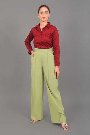 bluebird Women's Light Green Bell Bottom Trouser - Veshbhoshaa