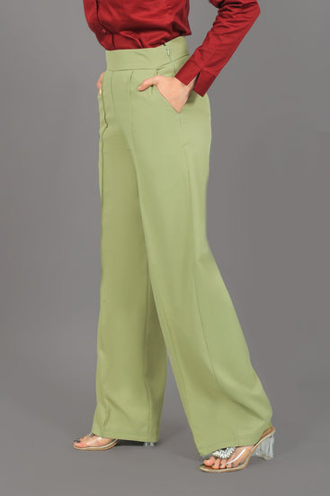 bluebird Women's Light Green Bell Bottom Trouser - Veshbhoshaa