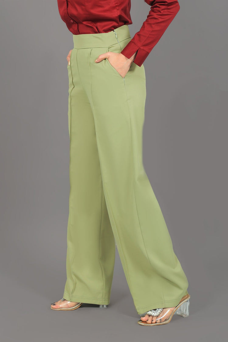 bluebird Women's Light Green Bell Bottom Trouser - Veshbhoshaa