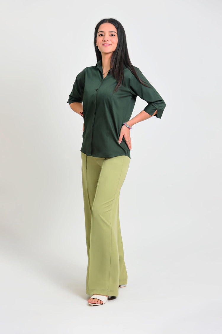 bluebird Women's Light Green Casual Bell Bottom Trouser - Veshbhoshaa