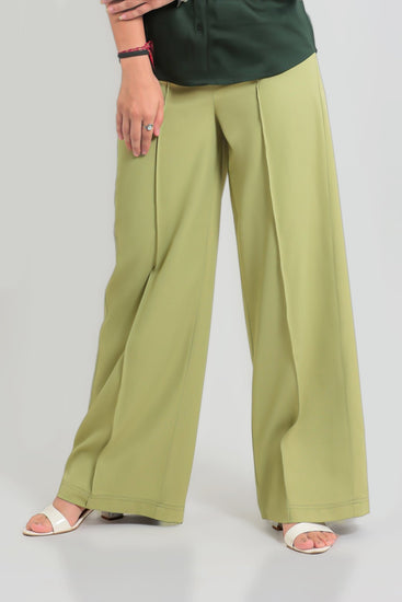 bluebird Women's Light Green Casual Bell Bottom Trouser - Veshbhoshaa