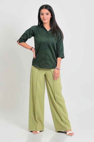 bluebird Women's Light Green Casual Bell Bottom Trouser - Veshbhoshaa