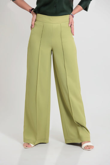 bluebird Women's Light Green Casual Bell Bottom Trouser - Veshbhoshaa