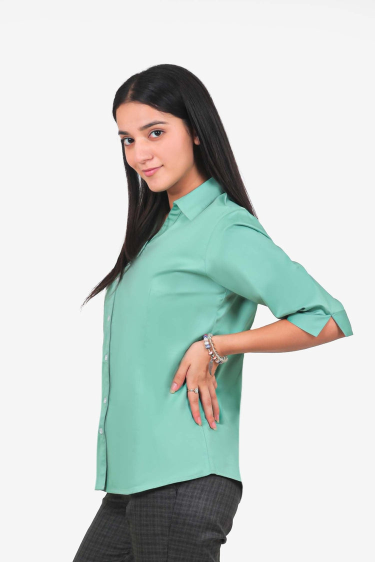 bluebird Women's Light Green Formal Shirt - Veshbhoshaa