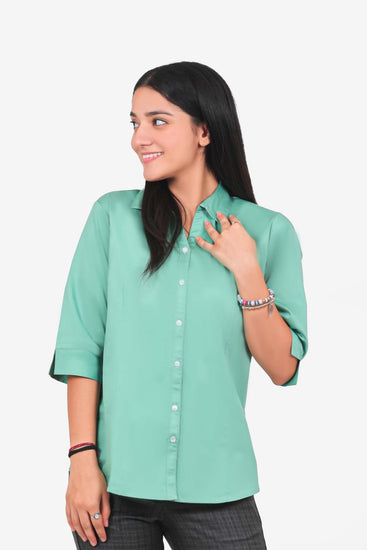 bluebird Women's Light Green Formal Shirt - Veshbhoshaa