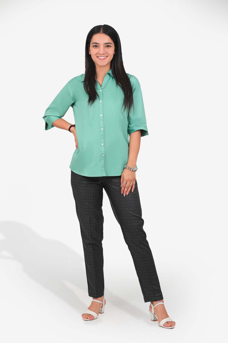 bluebird Women's Light Green Formal Shirt - Veshbhoshaa