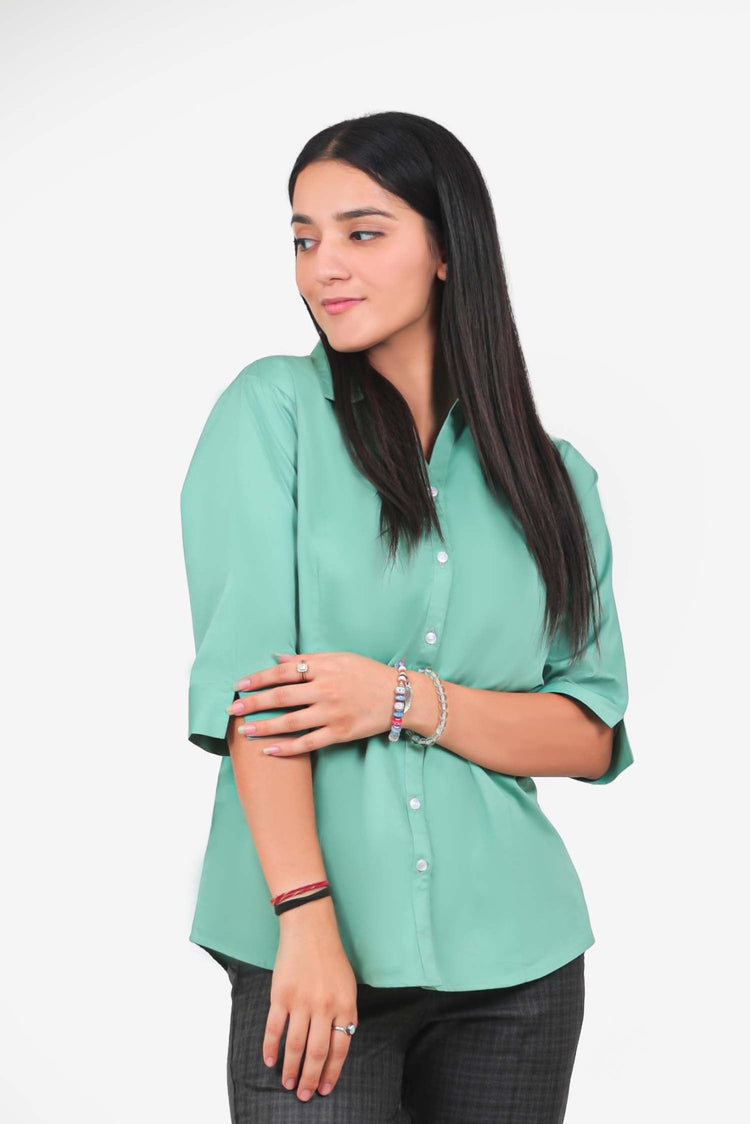 bluebird Women's Light Green Formal Shirt - Veshbhoshaa