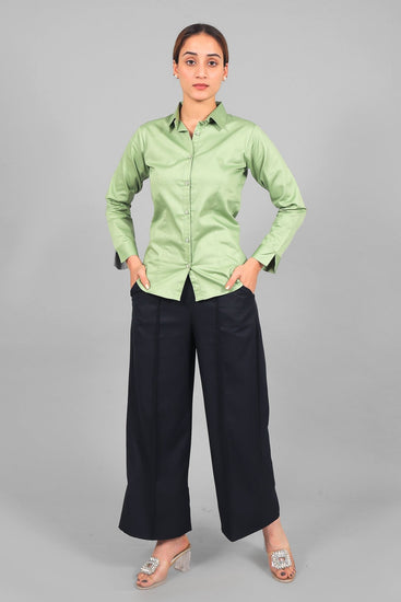 bluebird Women's Light Green Satin Shirt - Veshbhoshaa bluebird Women's Light Green Satin Shirt - Veshbhoshaa