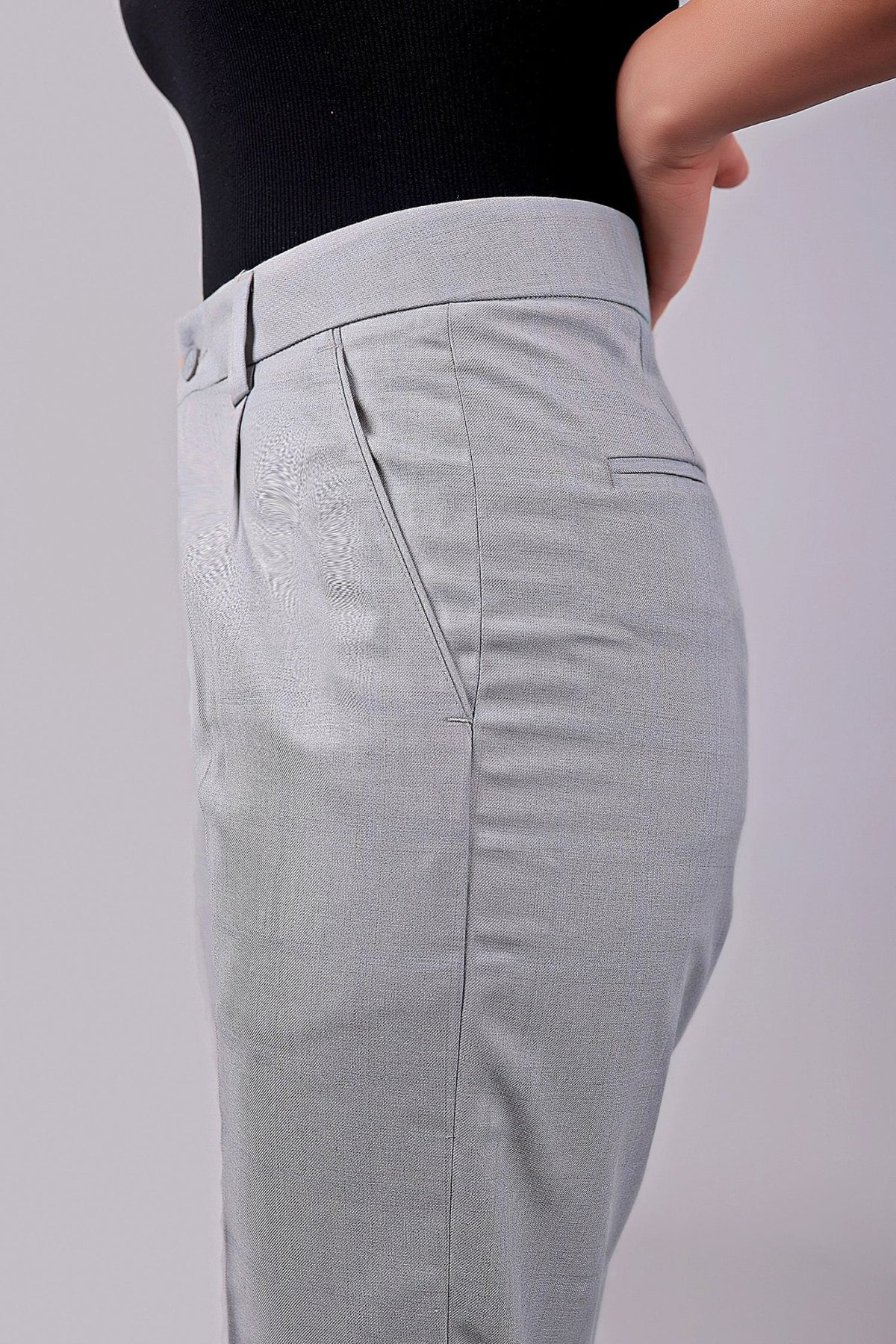 bluebird Women's Light Grey Check Formal Trouser Comfort Fit - Veshbhoshaa