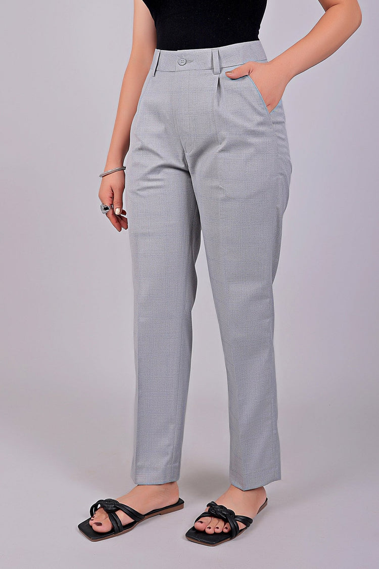 bluebird Women's Light Grey Check Formal Trouser Comfort Fit - Veshbhoshaa