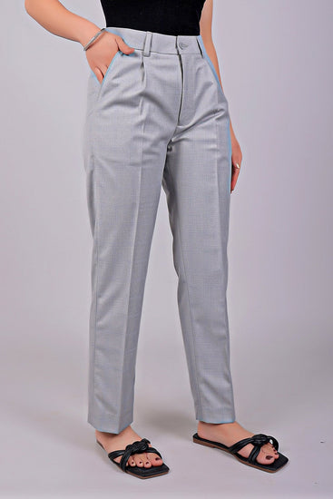 bluebird Women's Light Grey Check Formal Trouser Comfort Fit - Veshbhoshaa