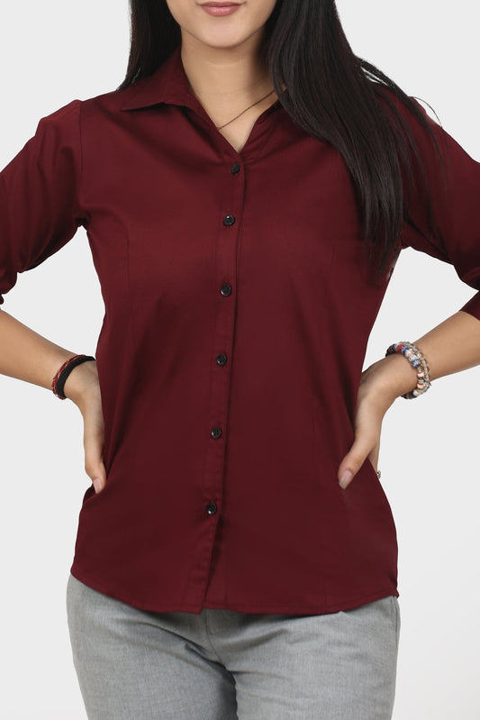 bluebird Women's Maroon Formal Shirt - Veshbhoshaa