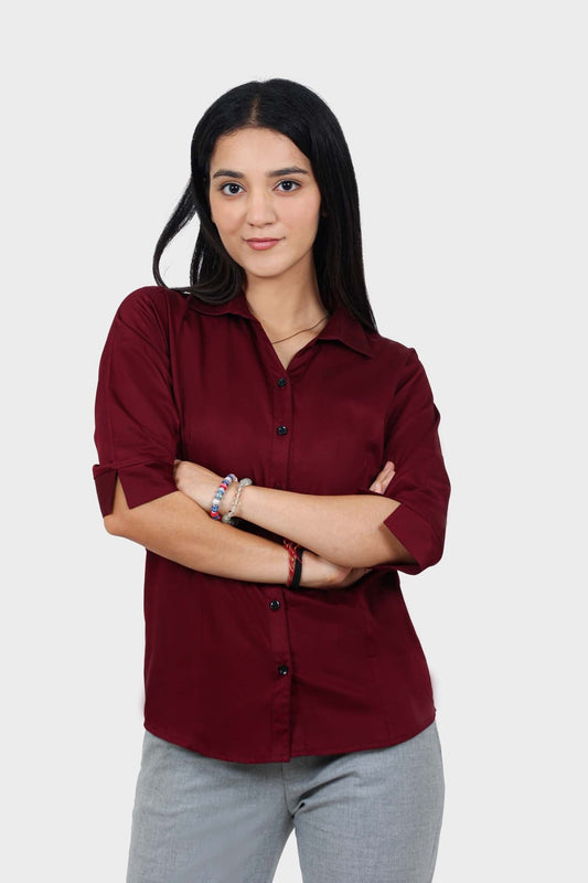 bluebird Women's Maroon Formal Shirt - Veshbhoshaa