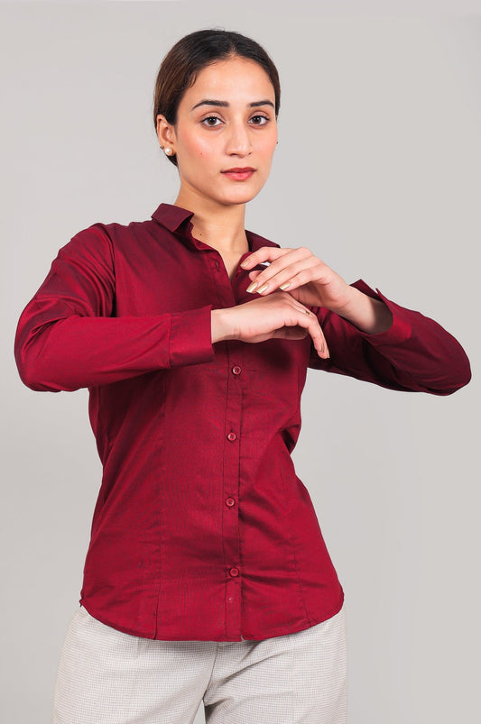 bluebird Women's Maroon Satin Shirt - Veshbhoshaa