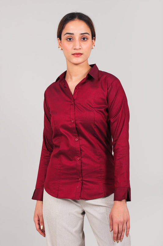 bluebird Women's Maroon Satin Shirt - Veshbhoshaa