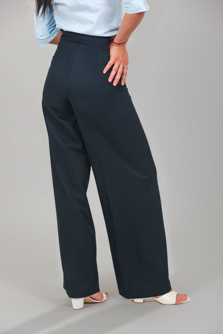 bluebird Women's Navy Blue Casual Bell Bottom Trouser - Veshbhoshaa