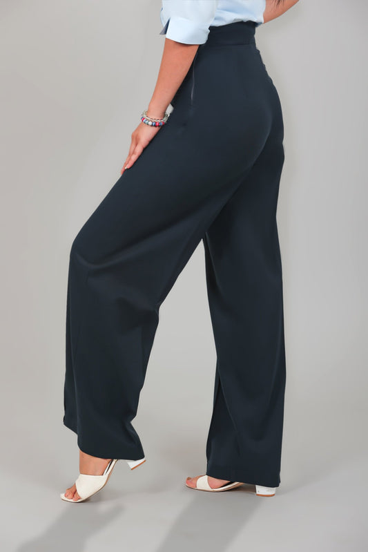 bluebird Women's Navy Blue Casual Bell Bottom Trouser - Veshbhoshaa