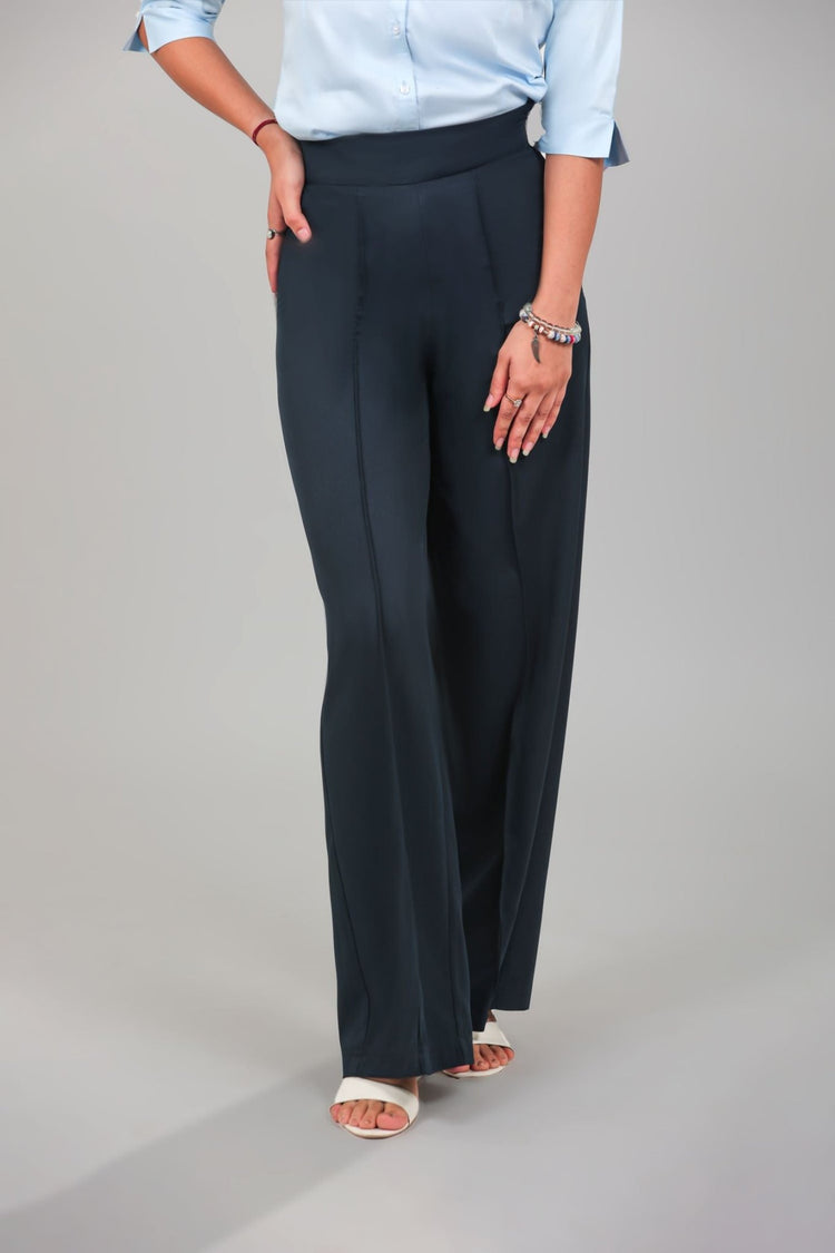 bluebird Women's Navy Blue Casual Bell Bottom Trouser - Veshbhoshaa