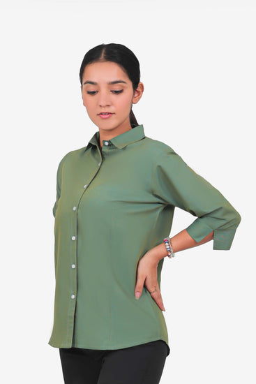 bluebird Women's Olive Green Formal Shirt - Veshbhoshaa