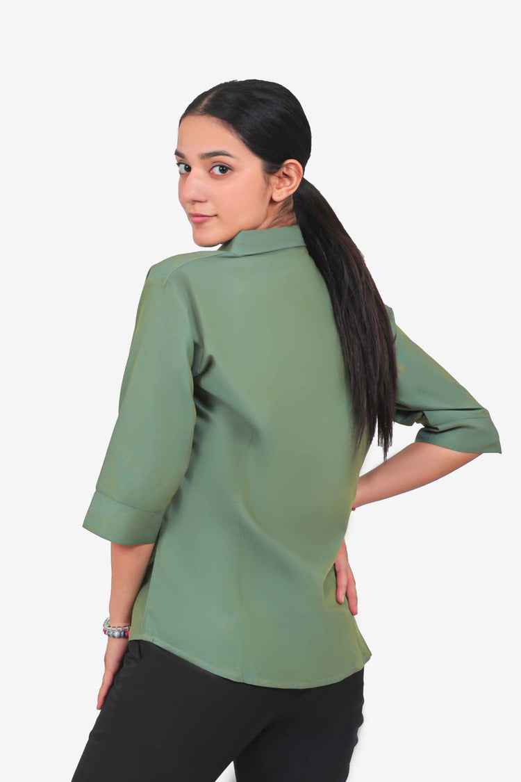 bluebird Women's Olive Green Formal Shirt - Veshbhoshaa