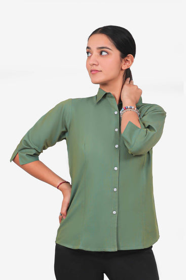 bluebird Women's Olive Green Formal Shirt - Veshbhoshaa