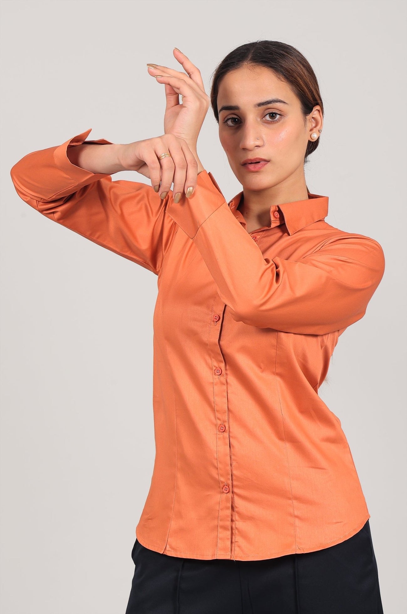 bluebird Women's Orange Satin Shirt Veshbhoshaa