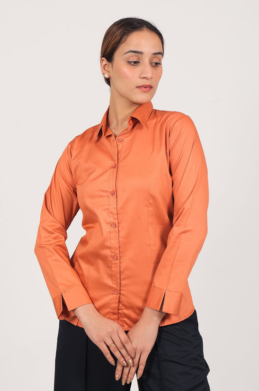 bluebird Women's Orange Satin Shirt - Veshbhoshaa