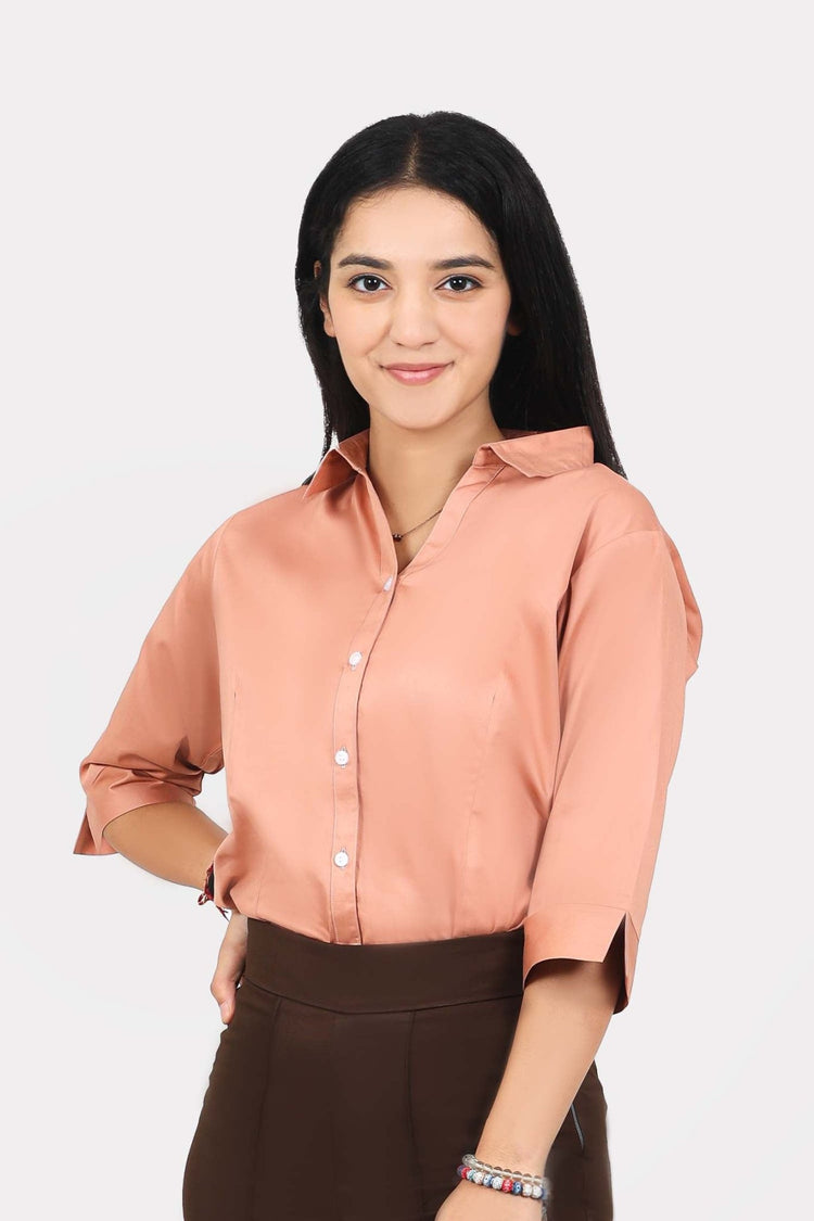 bluebird Women's Peach Formal Shirt - Veshbhoshaa