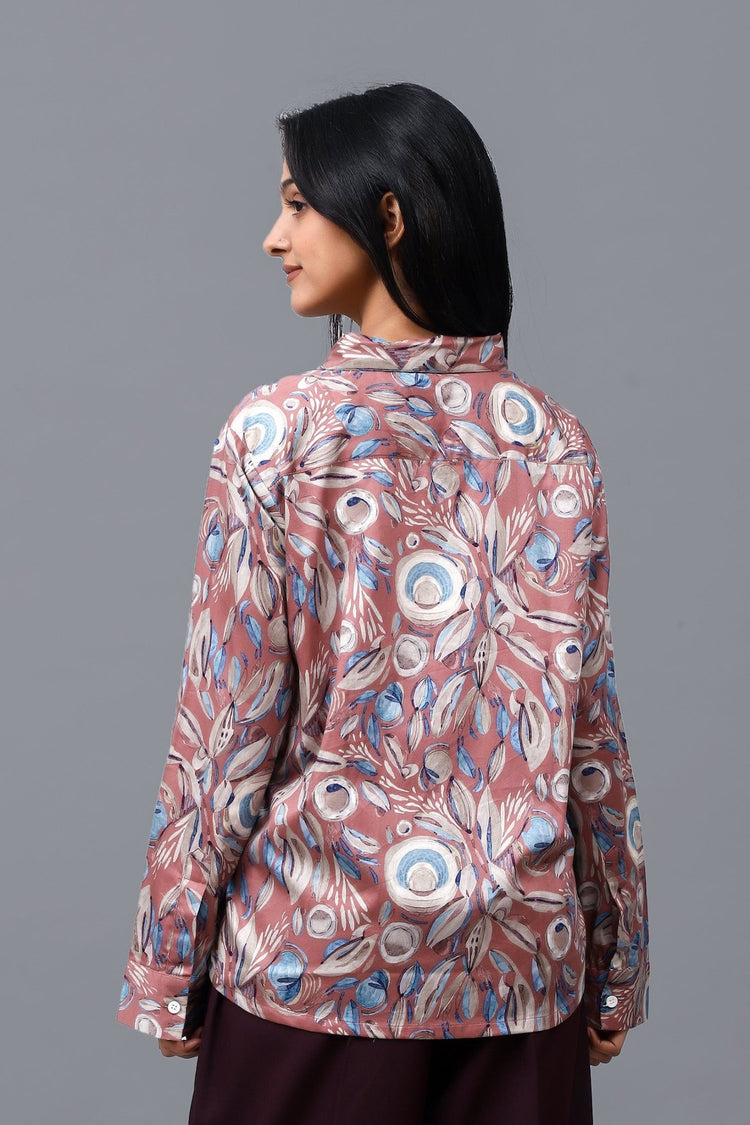 Bluebird Women's Peach Printed Satin Shirt - Veshbhoshaa