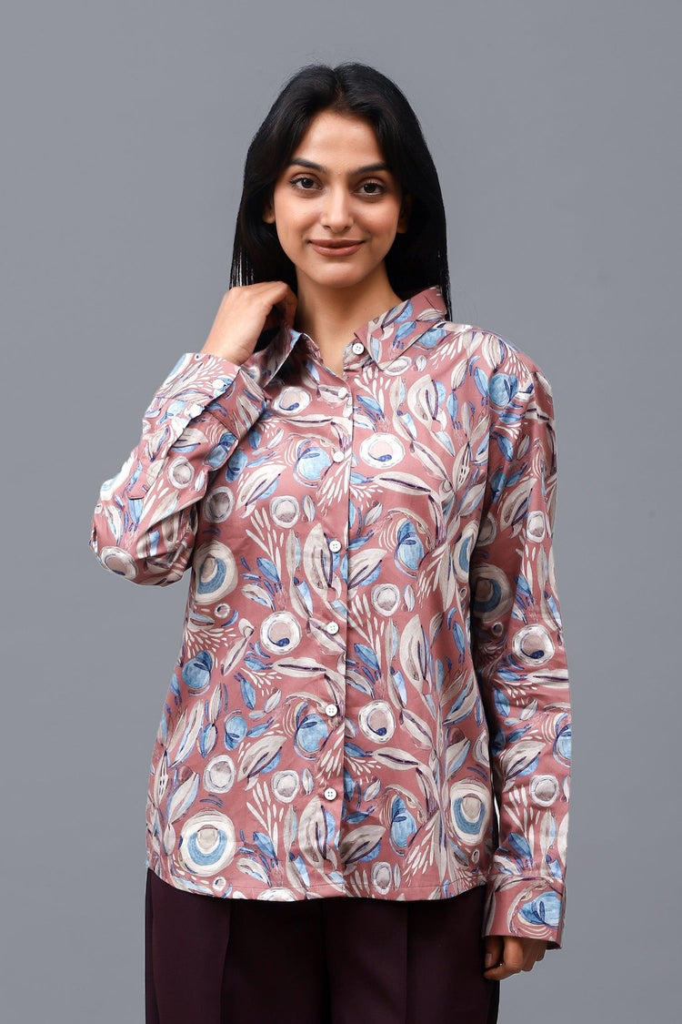 Bluebird Women's Peach Printed Satin Shirt - Veshbhoshaa