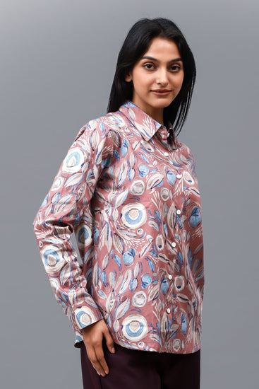 Bluebird Women's Peach Printed Satin Shirt - Veshbhoshaa