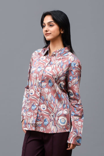 Bluebird Women's Peach Printed Satin Shirt - Veshbhoshaa