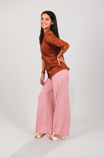 bluebird Women's Pink Casual Bell Bottom Trousers - Veshbhoshaa