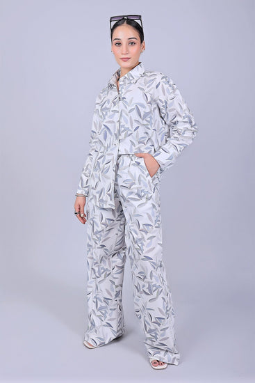 Bluebird Women's Printed Co - ord Set White Leaf - Veshbhoshaa