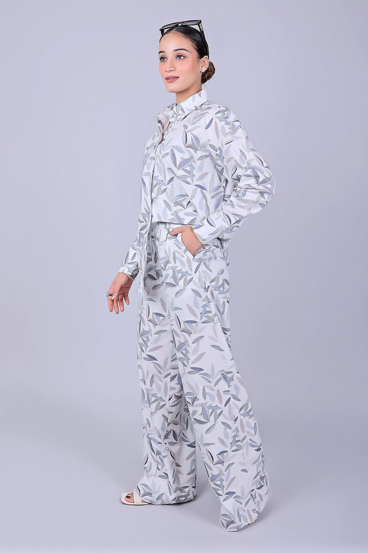 Bluebird Women's Printed Co - ord Set White Leaf - Veshbhoshaa