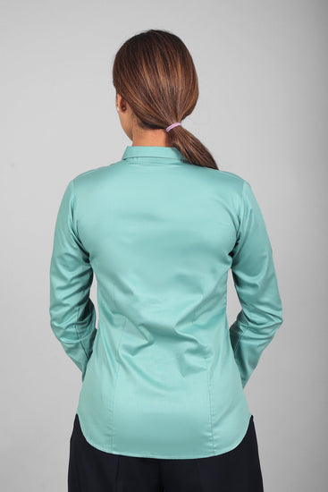 bluebird Women's Sea Green Satin Shirt - Veshbhoshaa