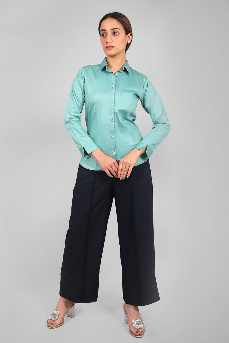 bluebird Women's Sea Green Satin Shirt - Veshbhoshaa