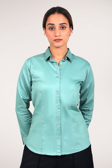 bluebird Women's Sea Green Satin Shirt - Veshbhoshaa