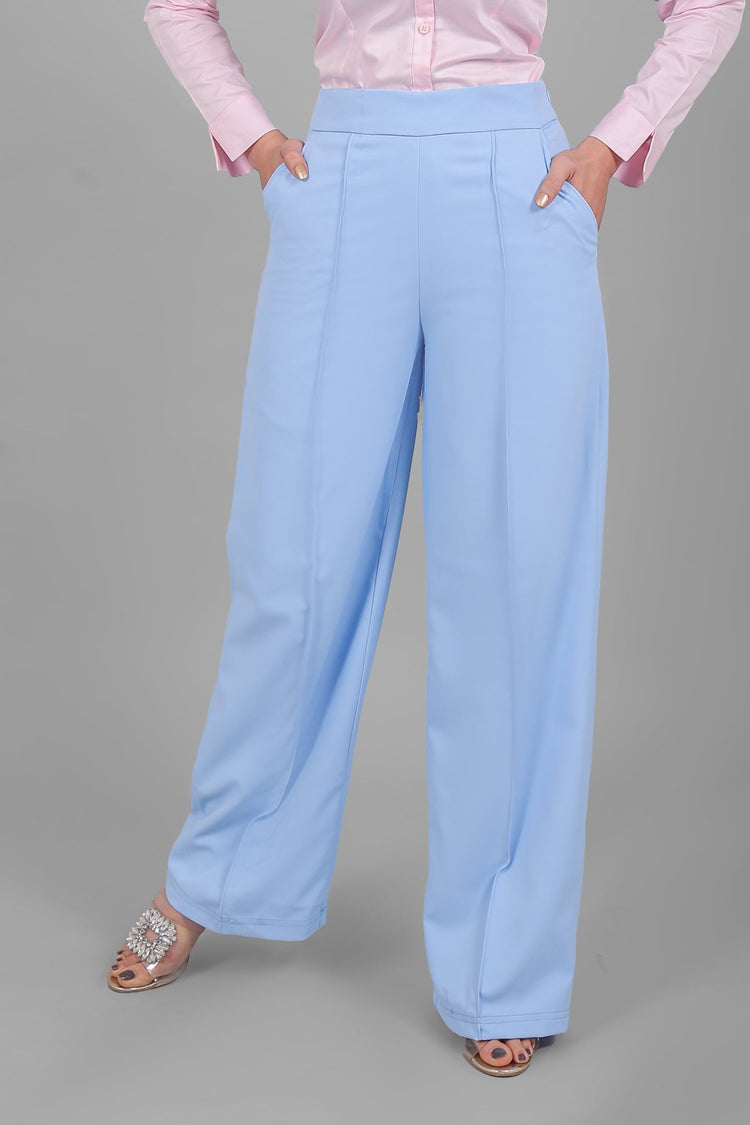 bluebird Women's Sky Blue Bell Bottom Trouser - Veshbhoshaa