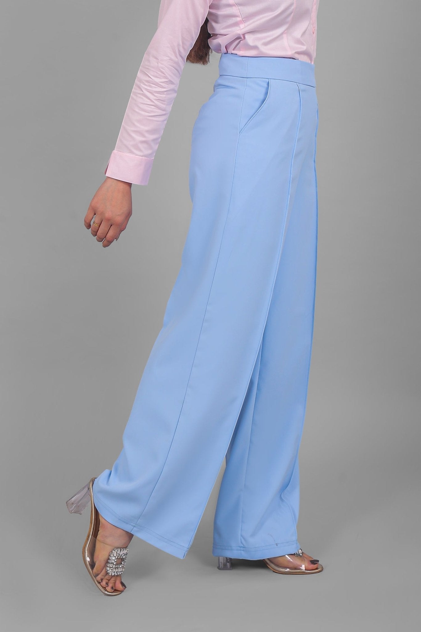 Light Blue Blue Formal Trousers Ladies Buy Women's Blue Checks