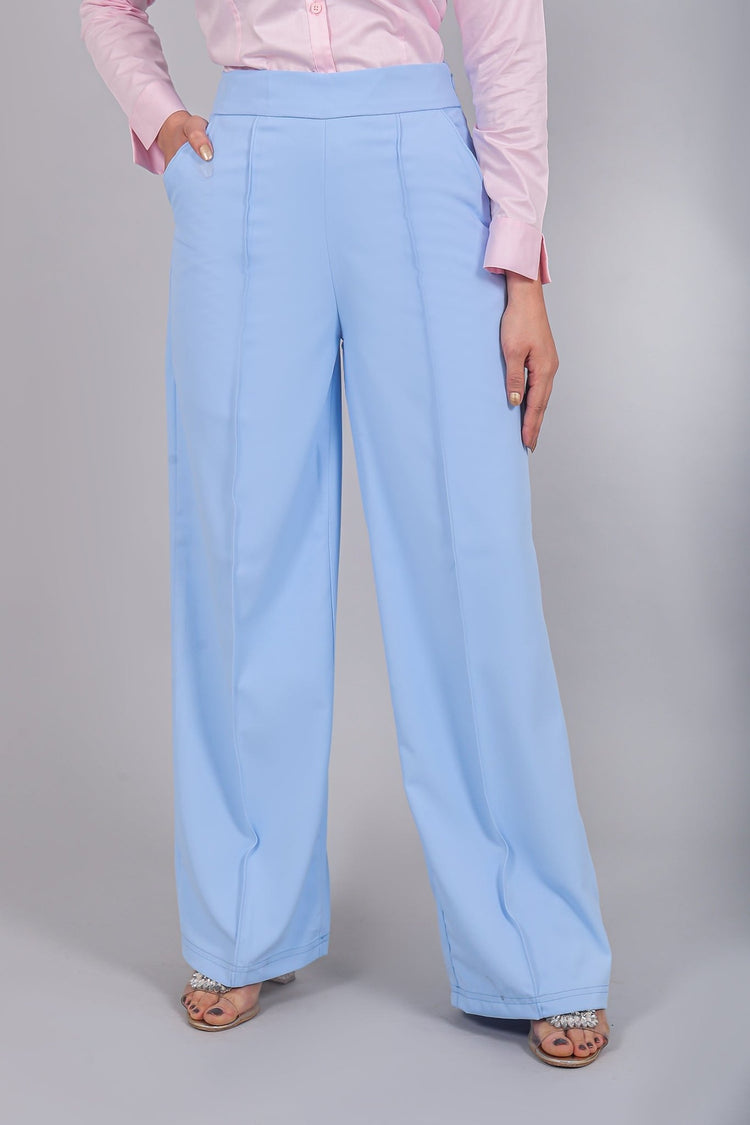 bluebird Women's Sky Blue Bell Bottom Trouser - Veshbhoshaa