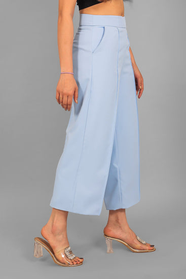 bluebird Women's Sky Blue Short Bell Bottom Trouser - Veshbhoshaa