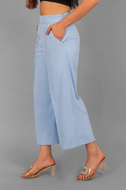 bluebird Women's Sky Blue Short Bell Bottom Trouser - Veshbhoshaa