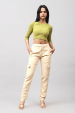 Bluebird Women's Slim Fit Cotton Cargo Pants Beige - Veshbhoshaa