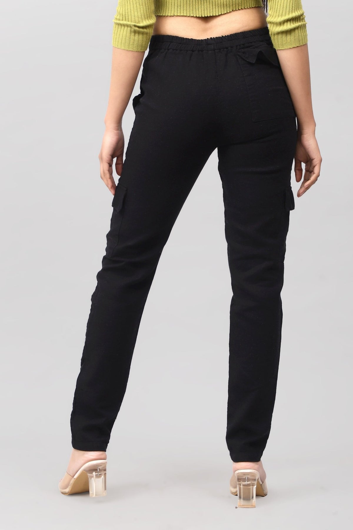 Bluebird Women's Slim Fit Cotton Cargo Pants Black - Veshbhoshaa