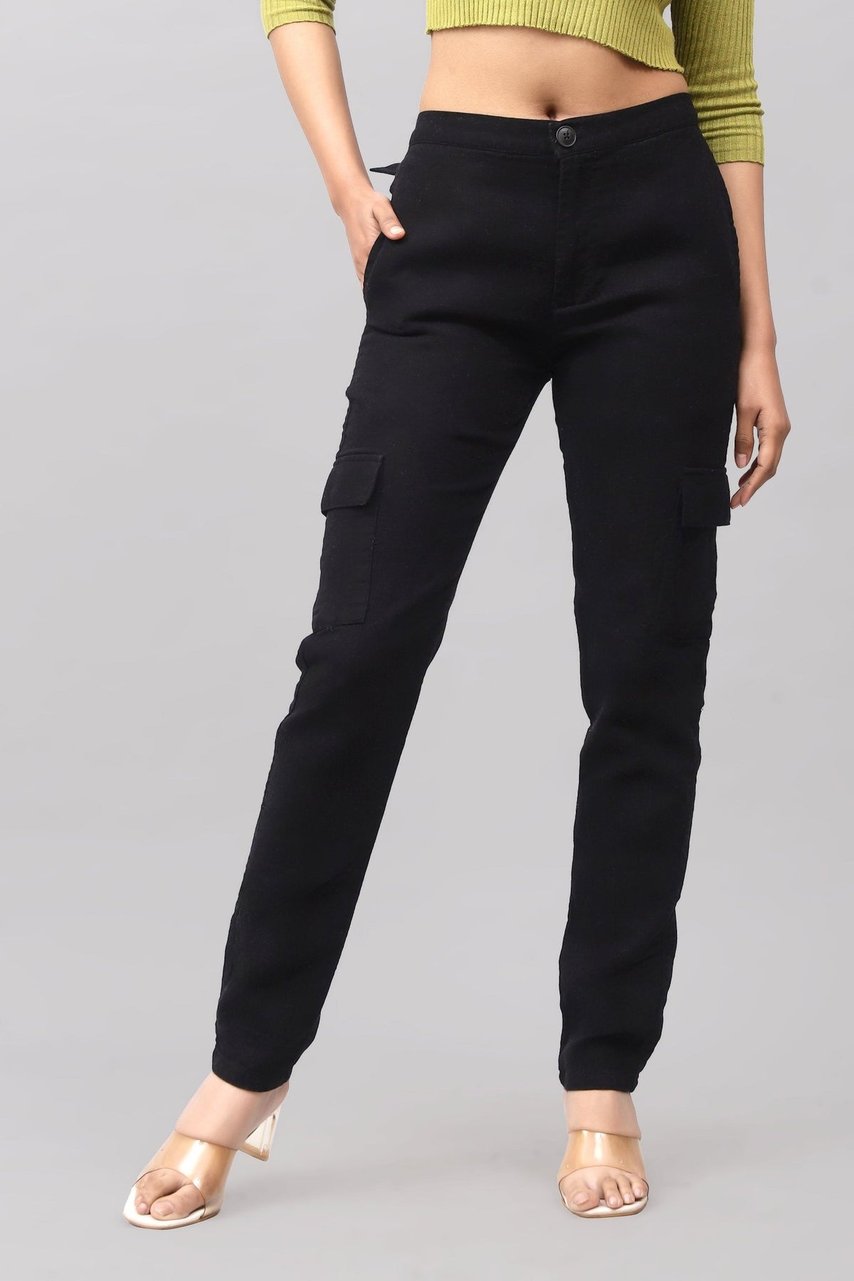 Bluebird Women's Slim Fit Cotton Cargo Pants Black - Veshbhoshaa