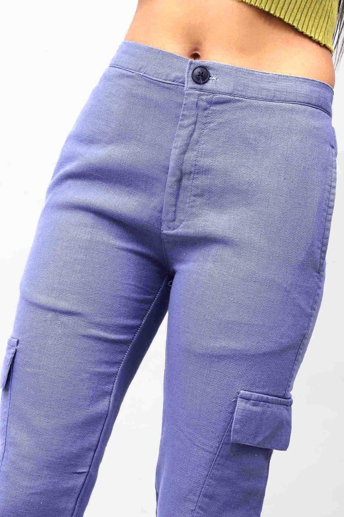 Bluebird Women's Slim Fit Cotton Cargo Pants Blue - Veshbhoshaa