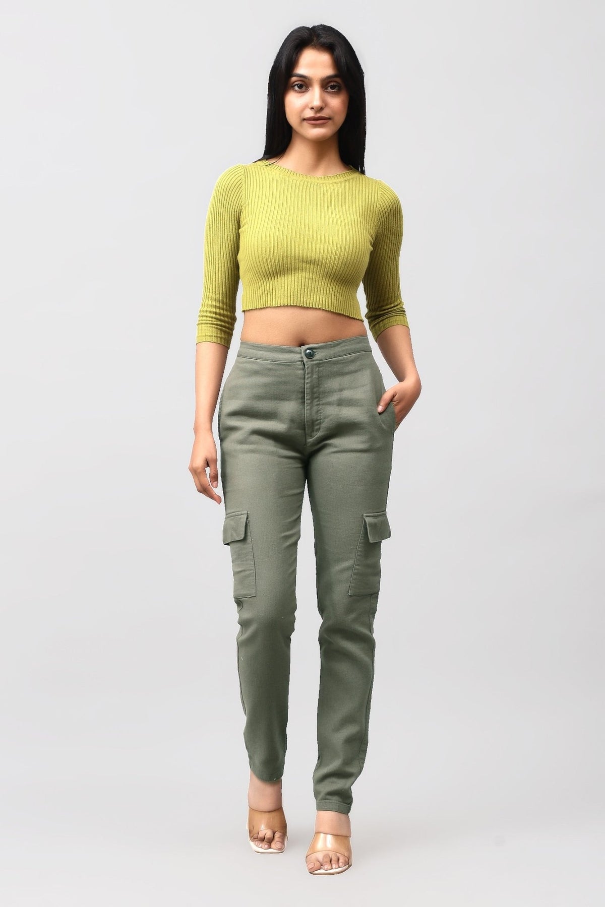 Bluebird Women's Slim Fit Cotton Cargo Pants Green - Veshbhoshaa